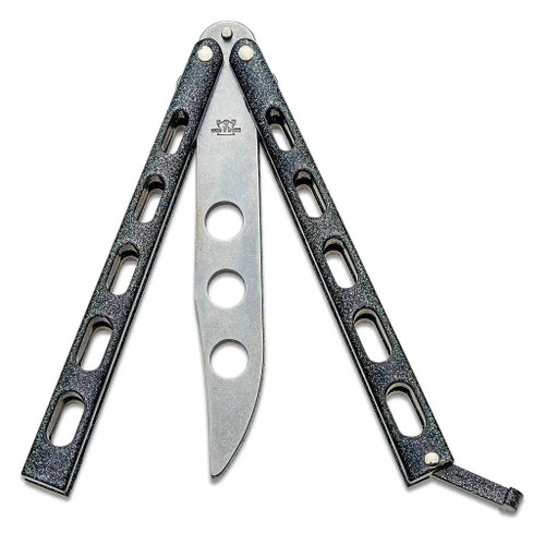 Bear & Son Galaxy Stainless Steel Butterfly Trainer partially open showing blade and handles