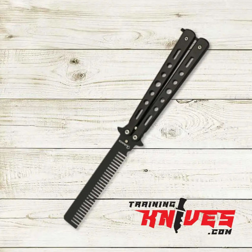 Albainox Jet Black butterfly comb trainer shown open