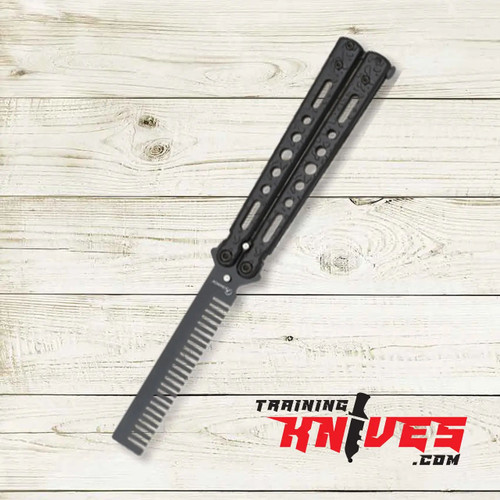 Albainox Rain Black butterfly comb trainer shown open