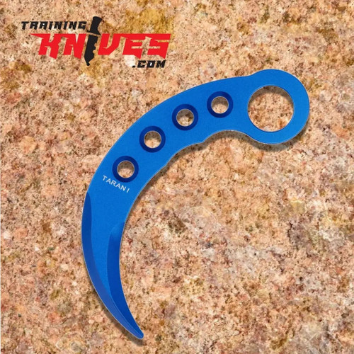 Hero View of the High Desert Blade Works Tarani Blue Anodized Aluminum Training Karambit SKU: TTK-B Hero View of the High Desert Blade Works Tarani Blue Anodized Aluminum Training Karambit SKU: TTK-B
