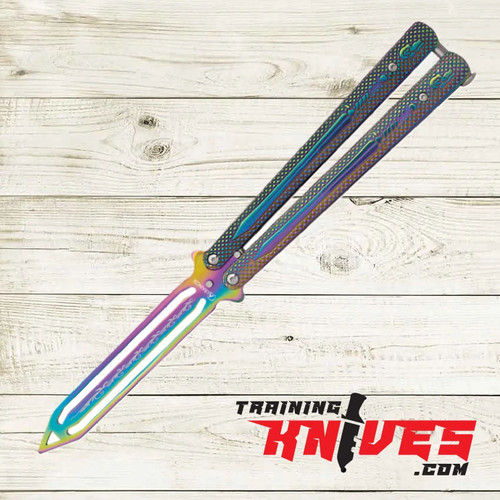Albainox Rainbow Etched Sword 3Cr13Mov Butterfly Balisong Trainer: 02266 Albainox Rainbow Etched Sword 3Cr13Mov Butterfly Balisong Trainer: 02266