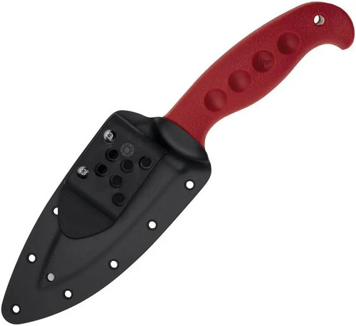 Spyderco Temperance 420J2 Red FRN Fixed Blade Trainer securely fitted inside molded sheath with red handle visible Spyderco Temperance 420J2 Red FRN Fixed Blade Trainer securely fitted inside molded sheath with red handle visible