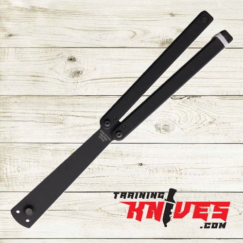 Hero – Squid Industries Squiddy Black CPVC Balisong Butterfly Trainer open with unsharpened blade and CPVC handles Hero – Squid Industries Squiddy Black CPVC Balisong Butterfly Trainer open with unsharpened blade and CPVC handles