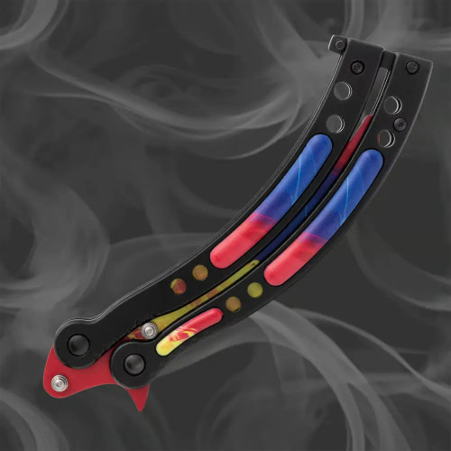 Marble butterfly trainer shown closed with stainless steel handles