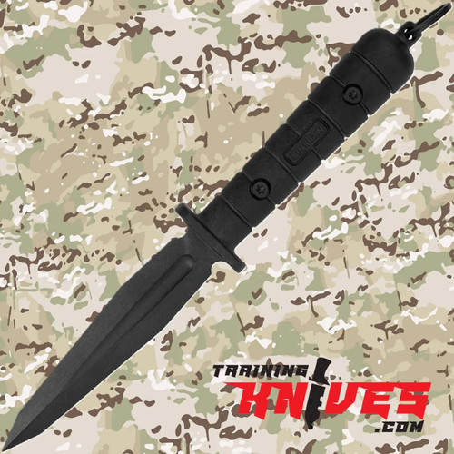 Kershaw Arise Black Polyphenylene Fixed Military Trainer side profile showing fixed blade trainer design and lanyard hole