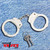 Professional Police Handcuffs Nickel Plated Double Lock with 2 Keys shown closed with nickel finish and chain connection visible