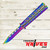 Hero – Rainbow titanium-finished stainless steel butterfly trainer fully open, showcasing the unsharpened blades and colorful iridescent handles