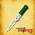 Albainox Automatic Satin Green Aluminum Pocket Dagger Trainer shown fully open from the non-clip side with the green handle and satin trainer blade visible