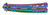 Rainbow 440 Steel Aluminum Tanto Practice Butterfly Balisong Trainer shown closed with the two rainbow aluminum handles folded together