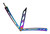 Rainbow 440 Steel Aluminum Tanto Practice Butterfly Balisong Trainer shown halfway open with the rainbow tanto trainer blade and aluminum handles partially separated