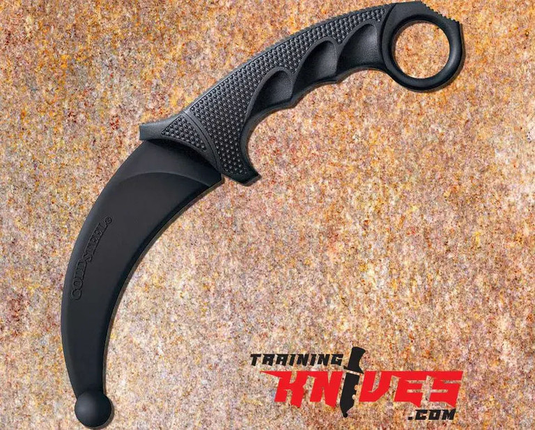 Cold Steel Santoprene Blade Black Karambit Trainer shown with curved black Santoprene blade and integrated handle with finger ring