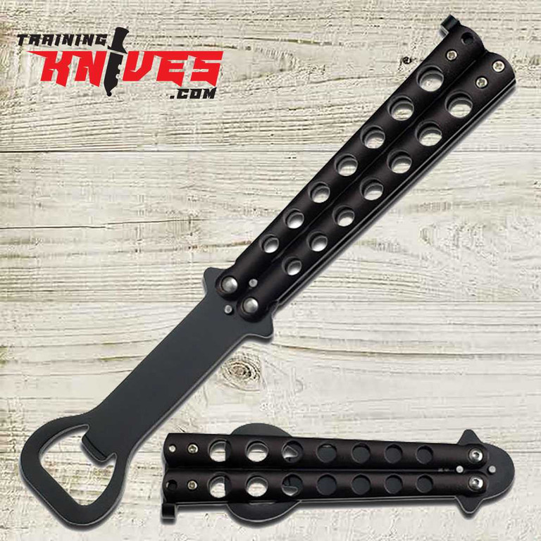 The Bartender Bottle Opener Butterfly Practice Knife 6E3-YC-305B, Balisong, Butterfly, Bottle opener, Training Knives, Knife, Aluminum, Rubber, Polypropylene, Class, Train