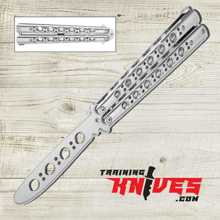 Silver Skeleton Stainless Steel Butterfly Trainer BK4552, Balisong, Butterfly, Training Knives, Knife, Aluminum, Rubber, Polypropylene, Class, Train
