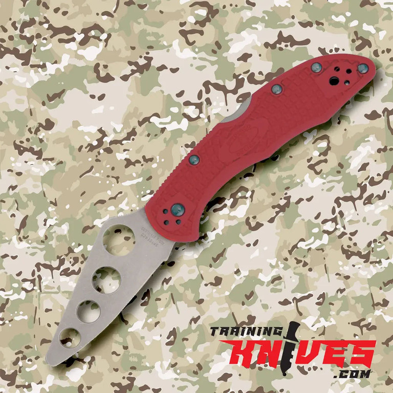 Spyderco Delica 4 Lockback AUS-6 Red FRN Handle Military Folding Trainer open showing blade and handle