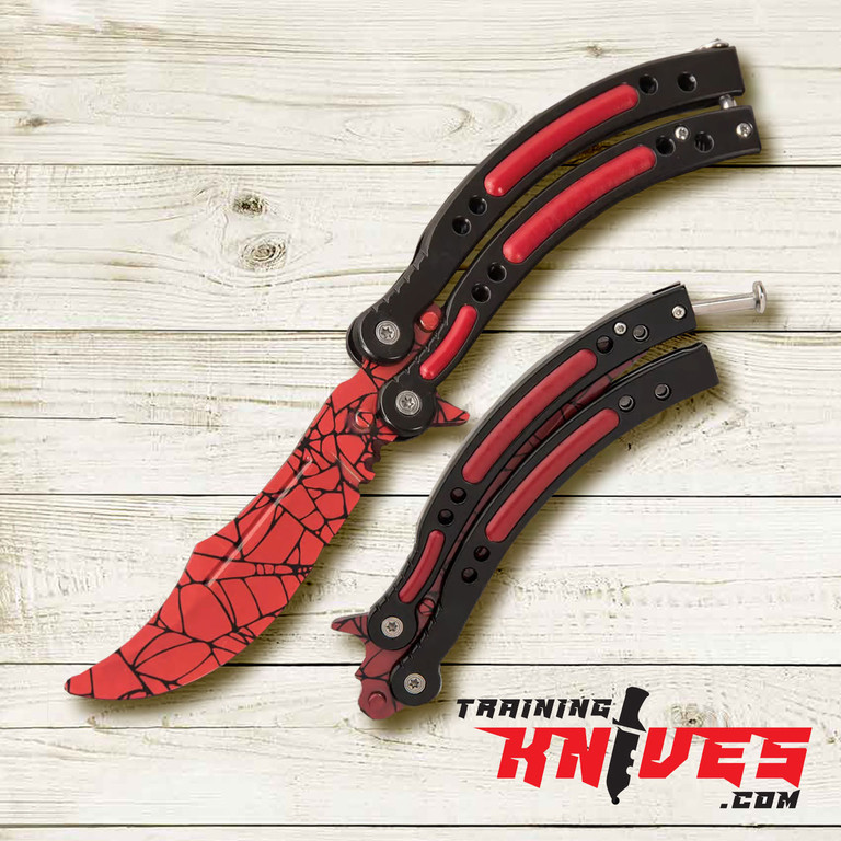 Crimson Spiderweb Stainless Steel Butterfly Balisong Trainer WJ8034