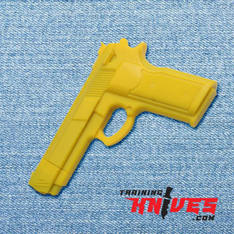 17 inch yellow rubber training gun full length view showing complete firearm shape