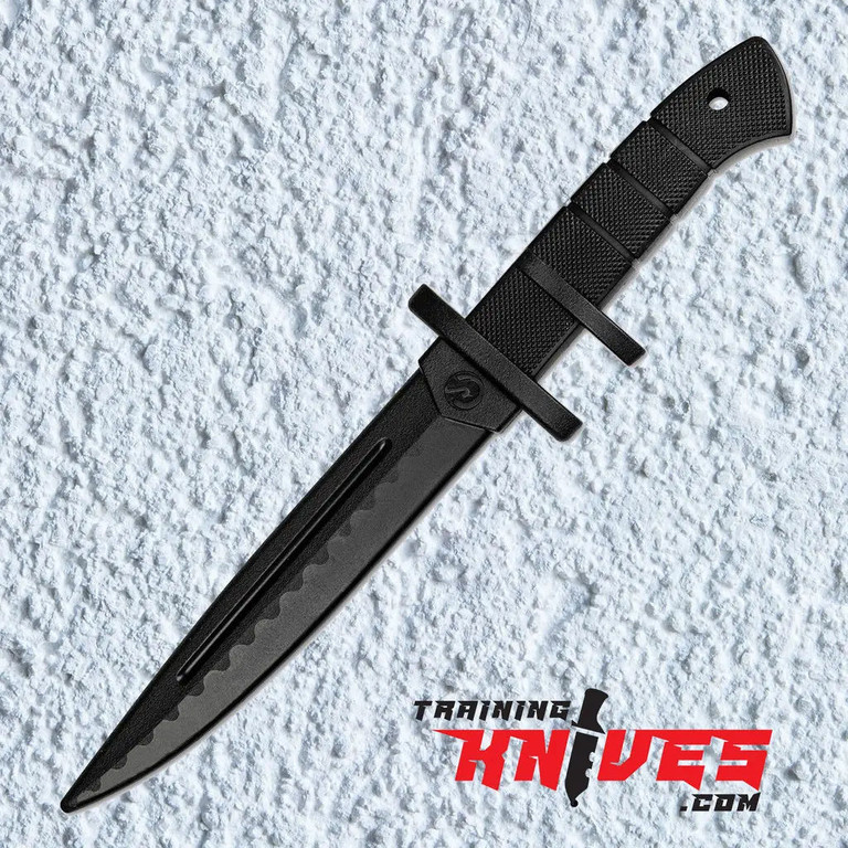 12.25 Inch Black Rubber Training Sub-Hilt Military Knife shown in full length view