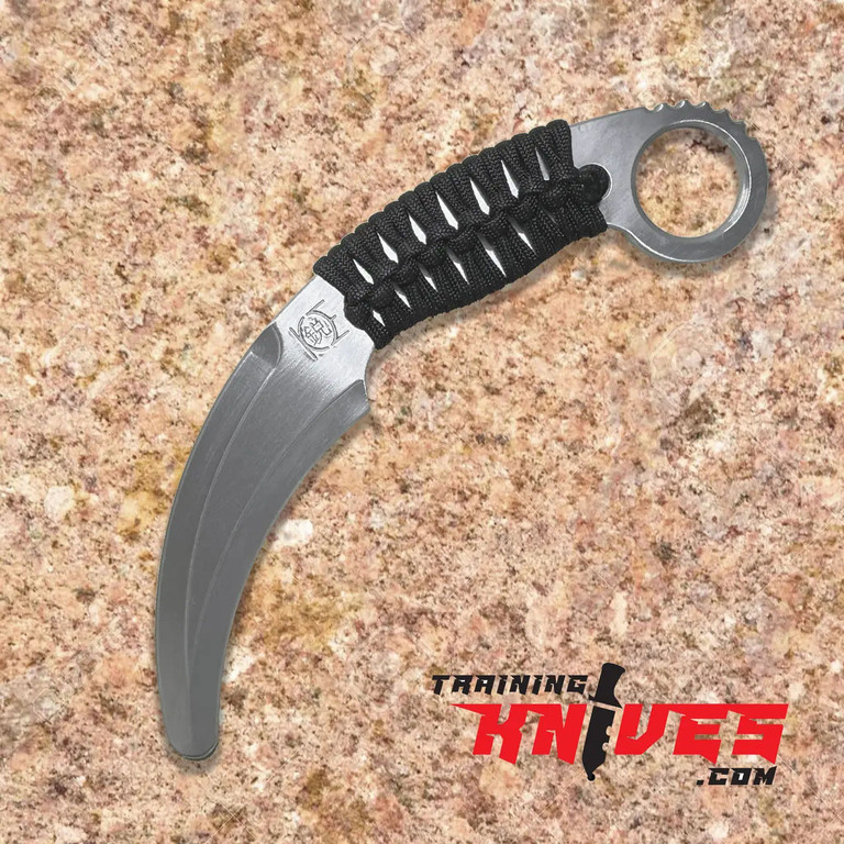 KEK Aluminum Black Polymer Karambit Trainer K2 shown in full length view
