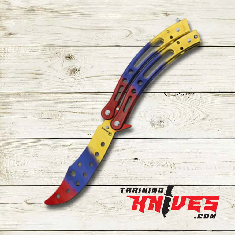 Albainox Tri-Color RBY butterfly trainer shown open