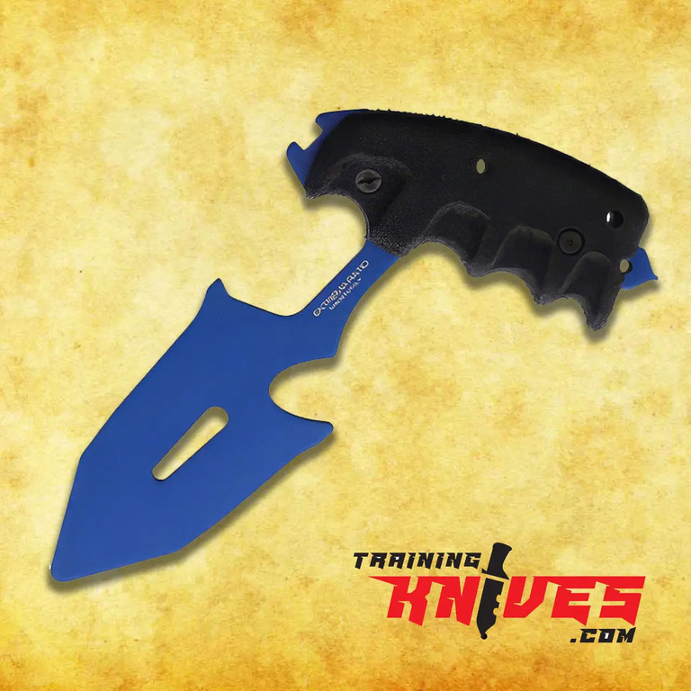 Extreme Ratio TK S 2 Goi Blue Aluminum Dagger Training Knife SKU EX0316TK on yellow background
