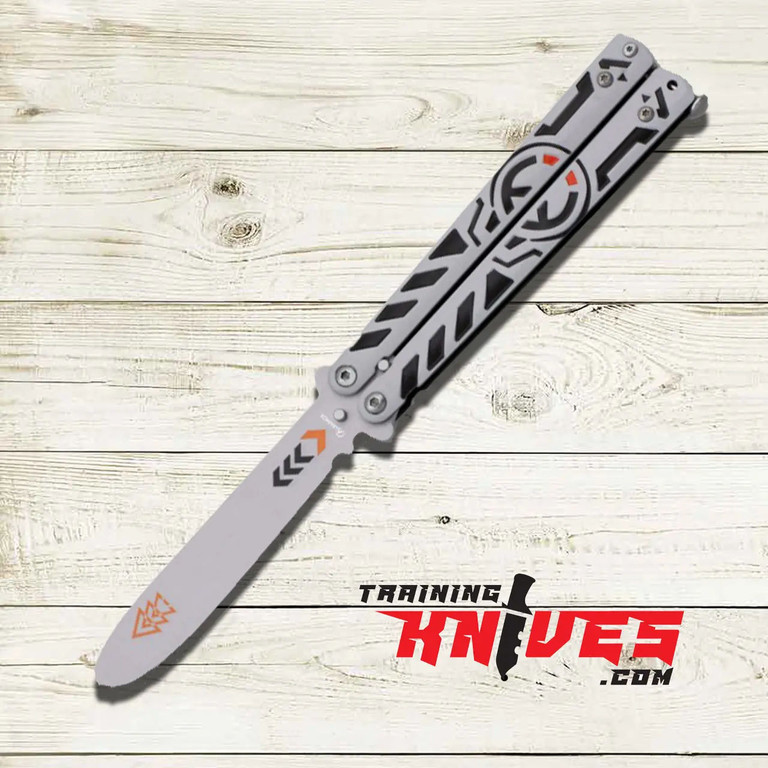 Albainox 3D 3Cr13Mov Butterfly Balisong Trainer 02229 — fully open with unsharpened blade and 3D galaxy handle finish