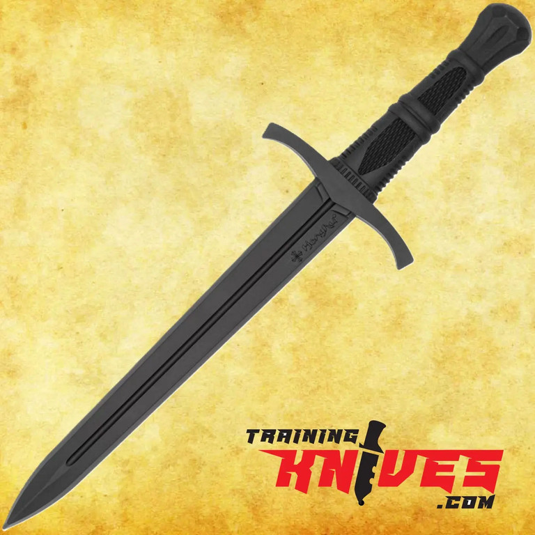 United Cutlery Honshu Crusader Quillon Polypropylene Dagger Training Knife shown with black polypropylene blade and crossguard handle