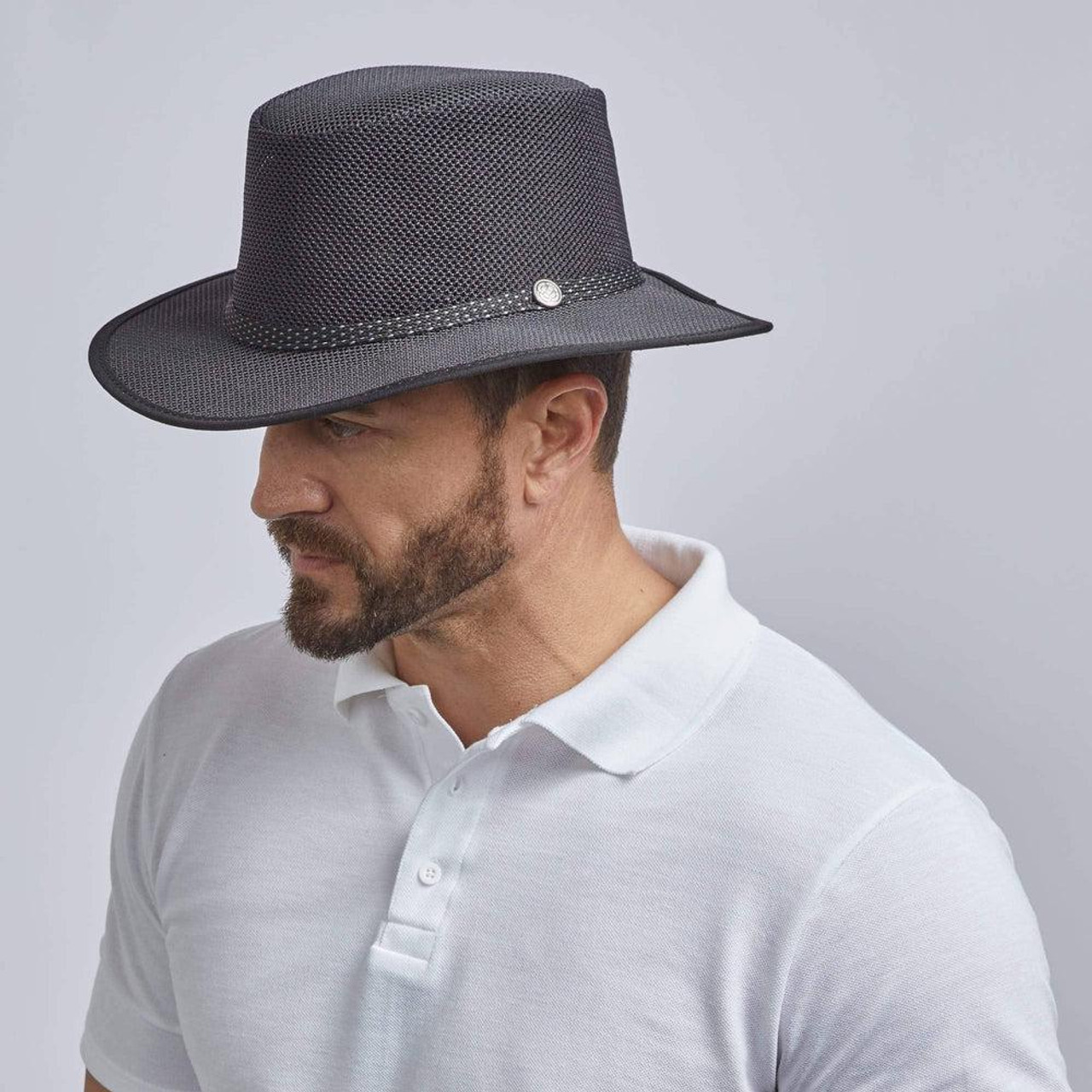American Hat Makers Cabana - Mens Breathable Wide Brim Sun Hat | XL / Black