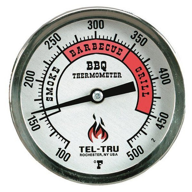 Tel-Tru BQ300 Silver Dial BBQ Grill Thermometer - 2.5" Stem