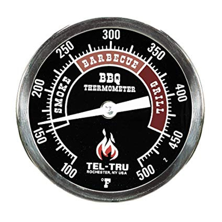 Tel-Tru BQ300 Black Dial BBQ Grill Thermometer - 6" Stem