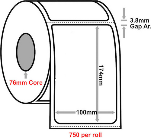 Courier Labels 100mm x 174mm White Direct Thermal 76mm Core 750/Roll