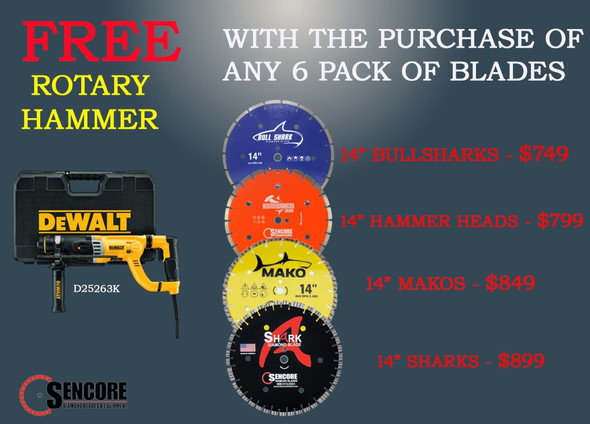 FREE DeWalt Rotary Hammer Drill with your choice of any 6 Pack of 14" Diamond Blades