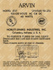 Arvin Model 153-T Label (Item: LBL-ARVIN-153-T)