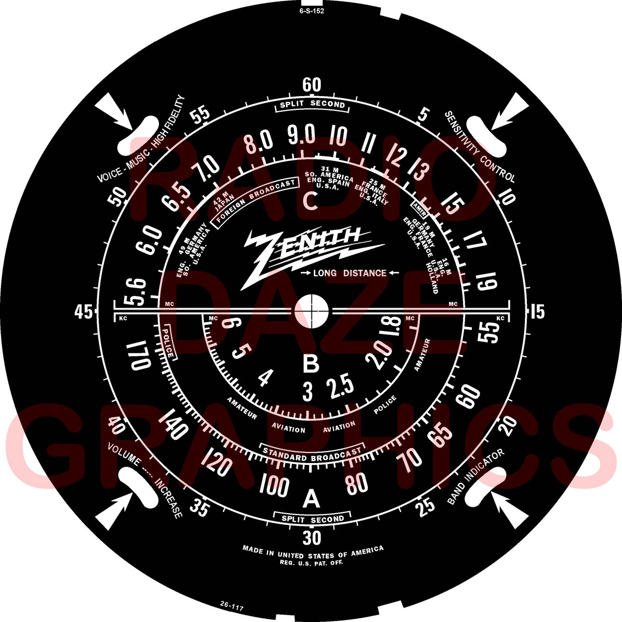 Zenith 6B107,6B129,6B164,6S128,6S137,6S147,6S152,6S157,6S171 Dial