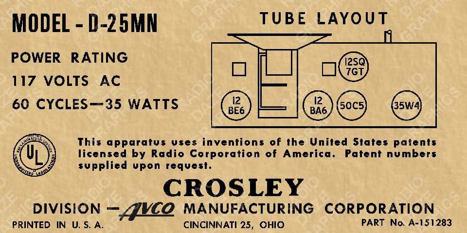 Crosley D25MN Label (Item: LBL-CR-D25MN)