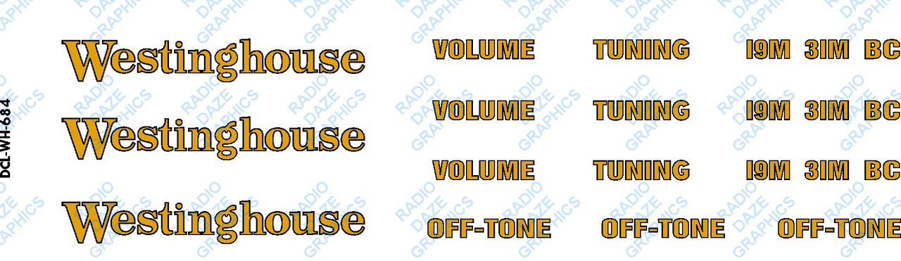 Westinghouse Model 684 Decal Set (Item: DCL-WH-684)