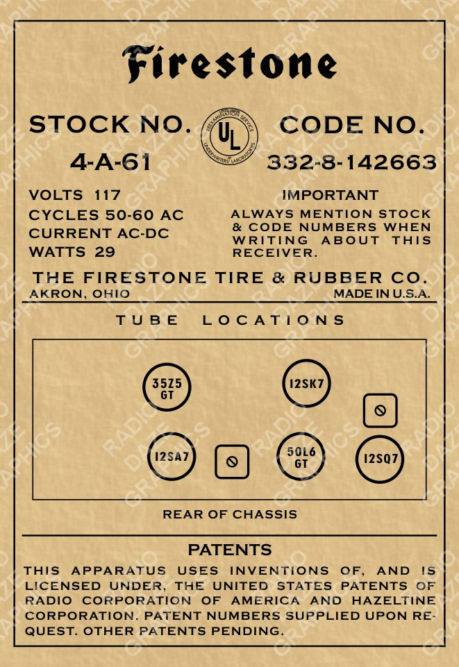 Firestone Model 4-A-61 Label (Item: LBL-FR-4-A-61)