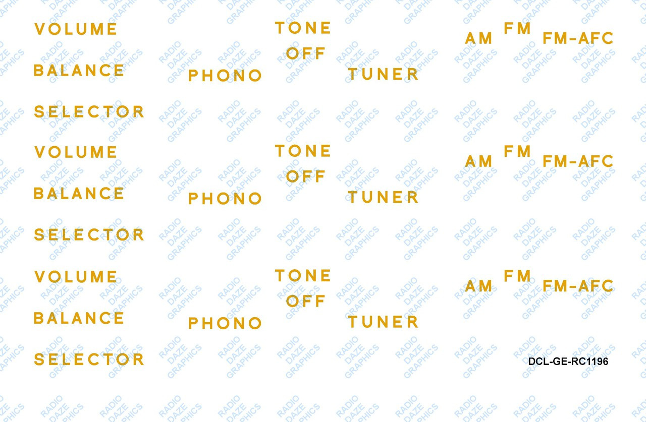 General Electric Model RC-1196 Decal Set (Item: DCL-GE-RC1196)