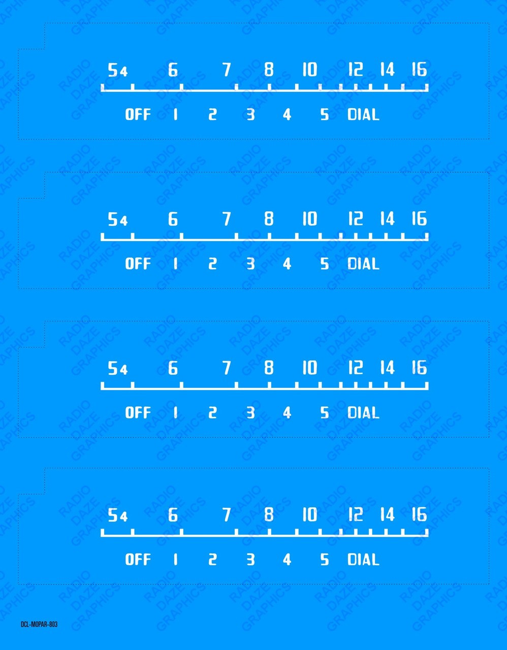 Decal illustration with blue background to show white dial scale print.