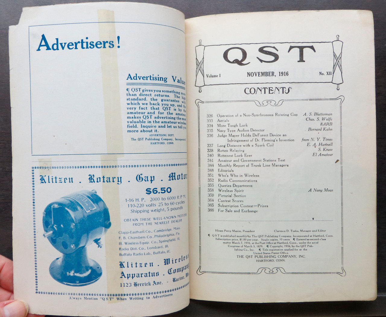 Inside Front Cover & Front Page - November 1916