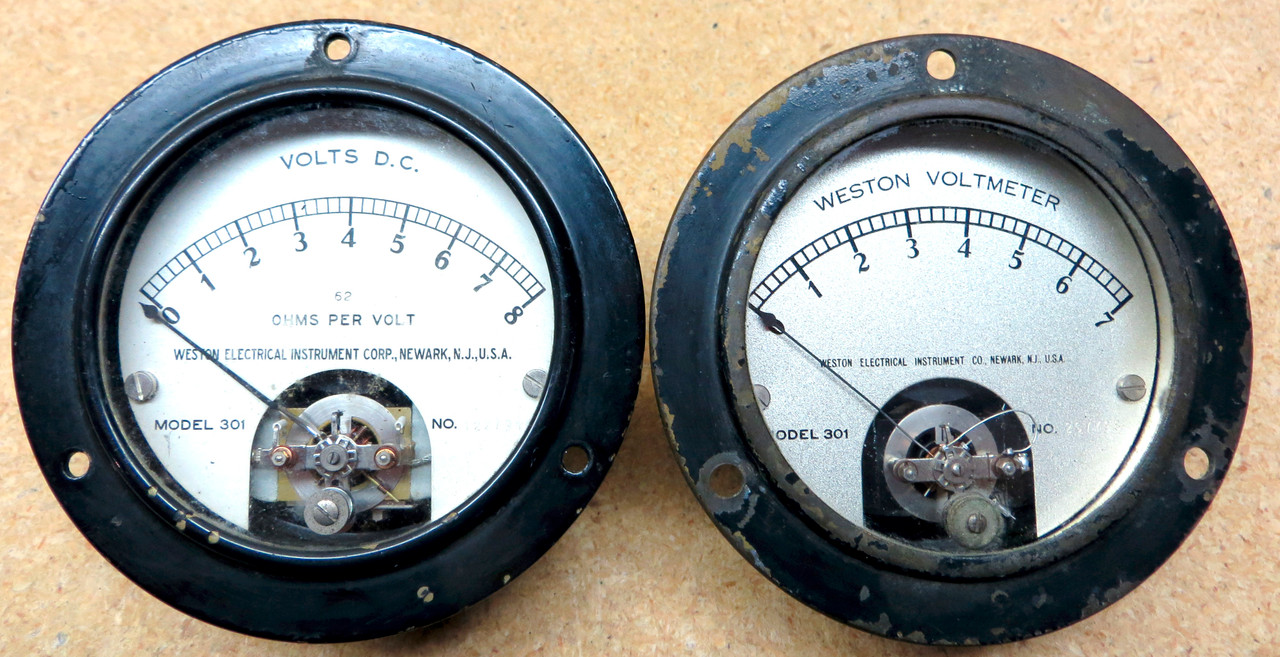 Two Vintage Weston Type 301 Direct Current Panel Mount Voltmeters - Used (Item: RDW-114)