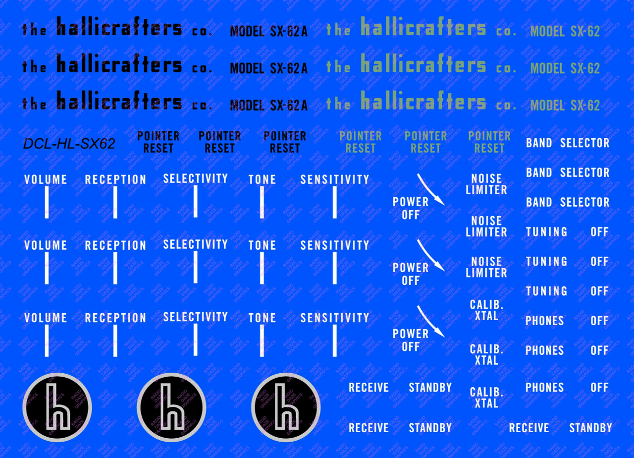 Hallicrafters Model SX-62/62A Decal Set (Item: DCL-HL-SX62)