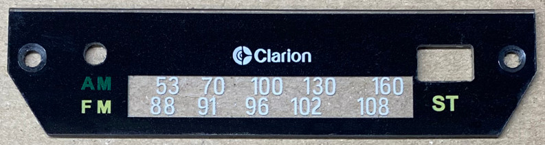 Dial/faceplate image taken against a tan/brown background to better illustrate the white scale printing. Scale area is clear other than scale print.