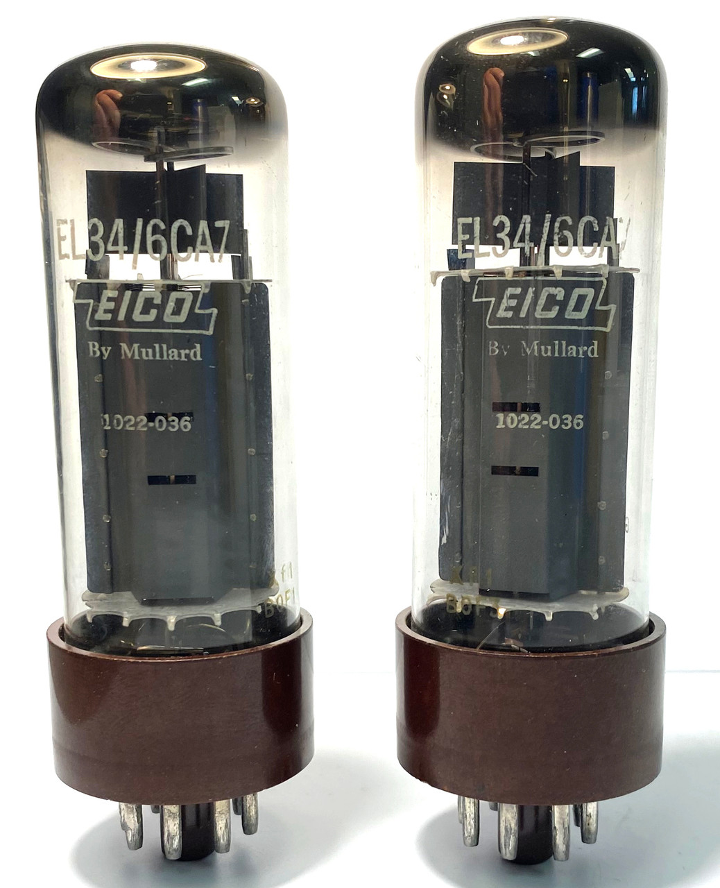 Pair Of XF1-Big Brown Base Mullard 6CA7/EL34 Vacuum Tubes-Used (Item: RDW-509)
