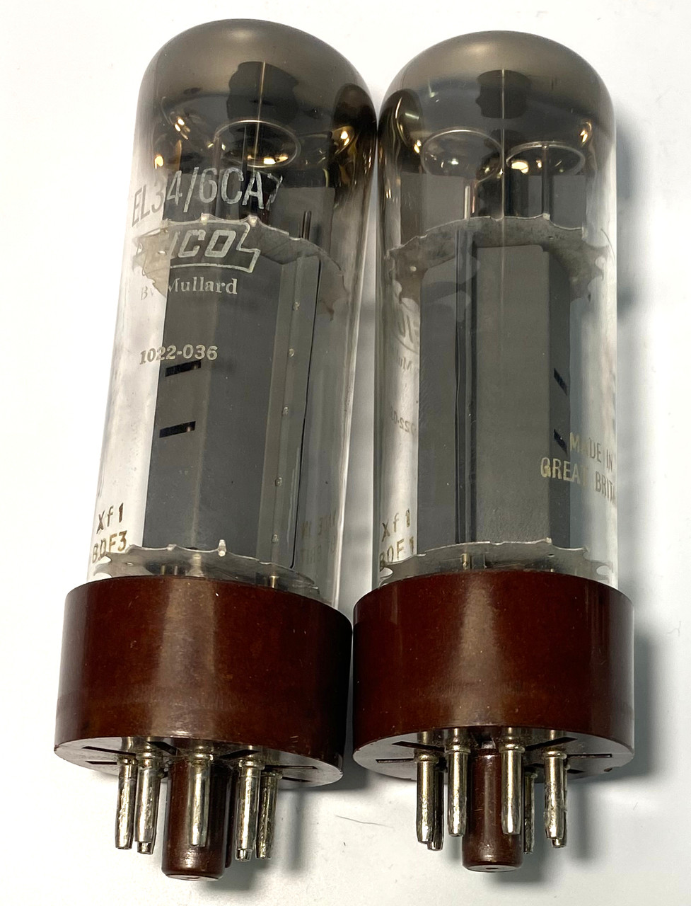 Pair Of XF1-Big Brown Base Mullard 6CA7/EL34 Vacuum Tubes-Used