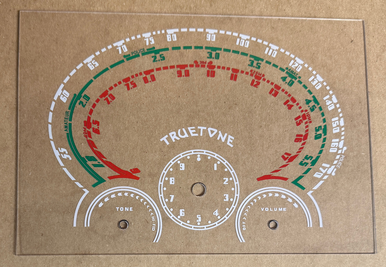 Dial image taken against a tan/brown background to better illustrate white dial scale portions. Dial is clear other than scale print.