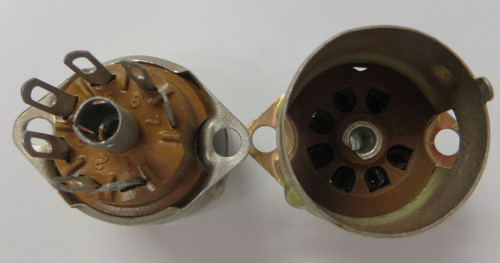 7 Pin Miniature Tube Socket - Mica - Saddle Mount w/Bronze Shield Base & Center Post (Item: SKT-7-M3)