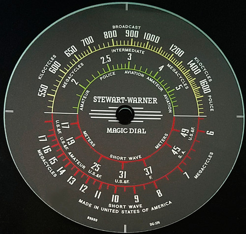 Dial photo taken against black background to illustrate white print. Dial is clear glass other than the printed scales.