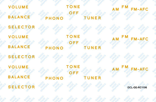 General Electric Model RC-1196 Decal Set (Item: DCL-GE-RC1196)