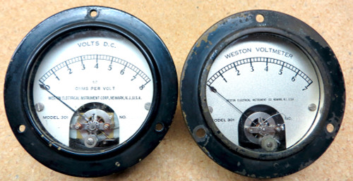 Two Vintage Weston Type 301 Direct Current Panel Mount Voltmeters - Used (Item: RDW-114)