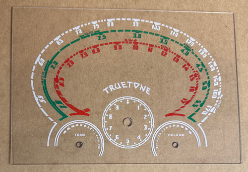 Dial image taken against a tan/brown background to better illustrate white dial scale portions. Dial is clear other than scale print.